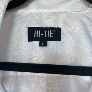 Hi Tie Men's Large Dress Shirt Shimmer White Long Sleeve Button Up Fancy Floral